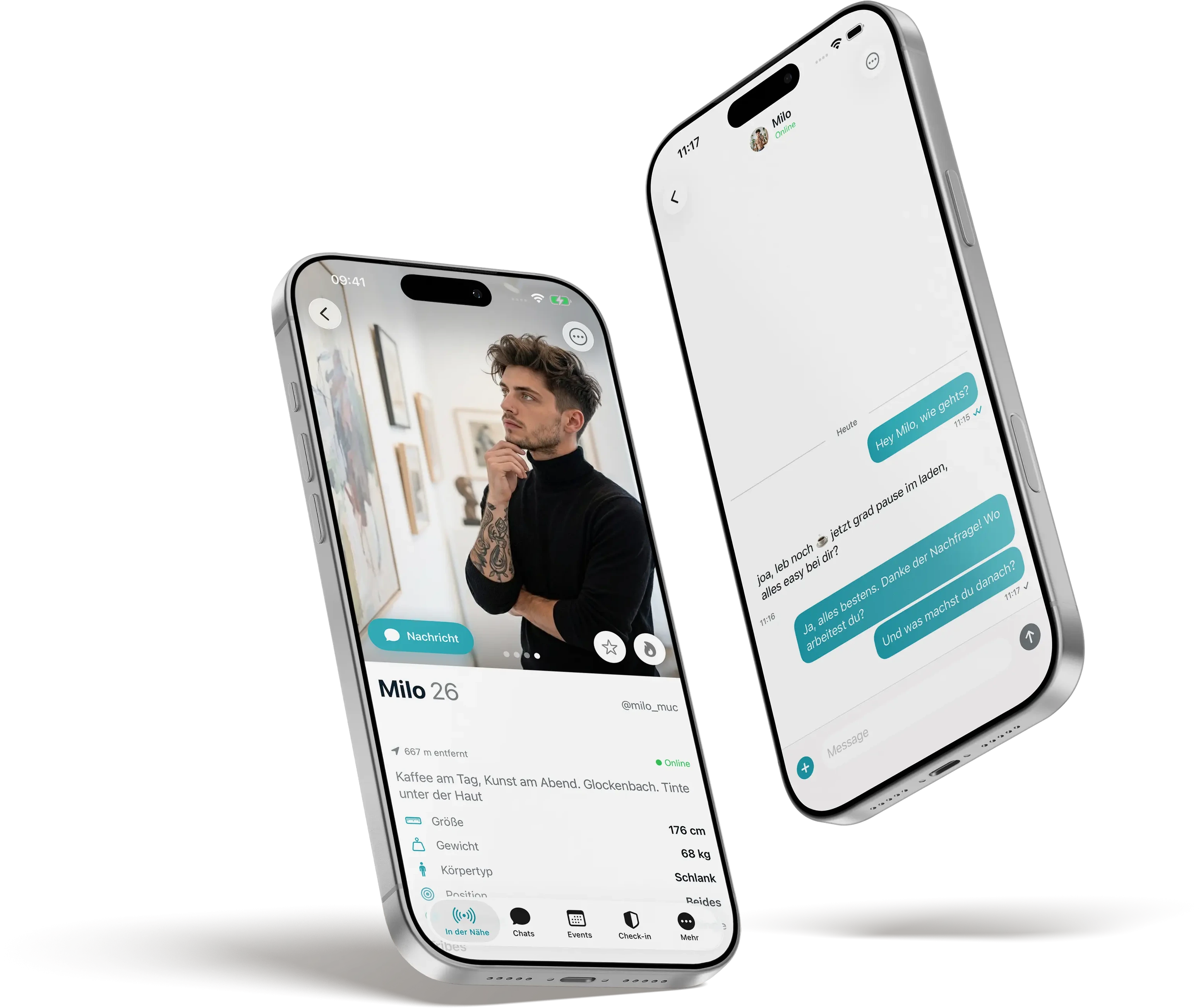BONE App – Profilansicht und Chat auf zwei iPhones